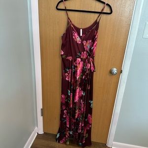Target Xhilaration Floral Wedding Guest Wrap Dress Size Large Burgundy